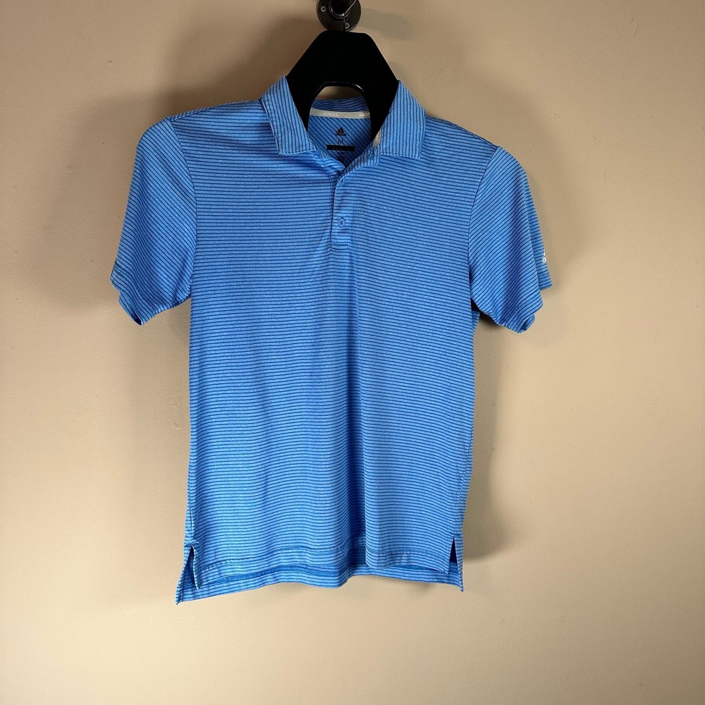 Adidas Golf Polo Shirt‎ Mens Medium Blue Striped Short Sleeve Athletic